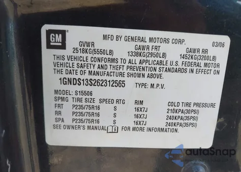 2006 Chevrolet Trailblazer Ls из США, поврежденный, VIN 1GNDS13S262312565